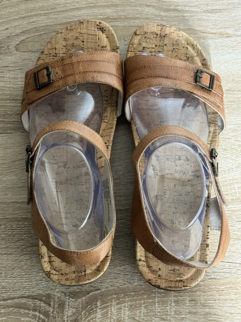 Abeo Nora Sz 11M Neutral Mid Heel Stone Brown Leather Cork Footbed Sandal Comfy - Picture 7 of 10
